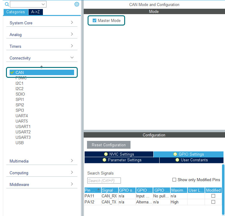STM32 и протокол CAN. Настройка в STM32CubeMx